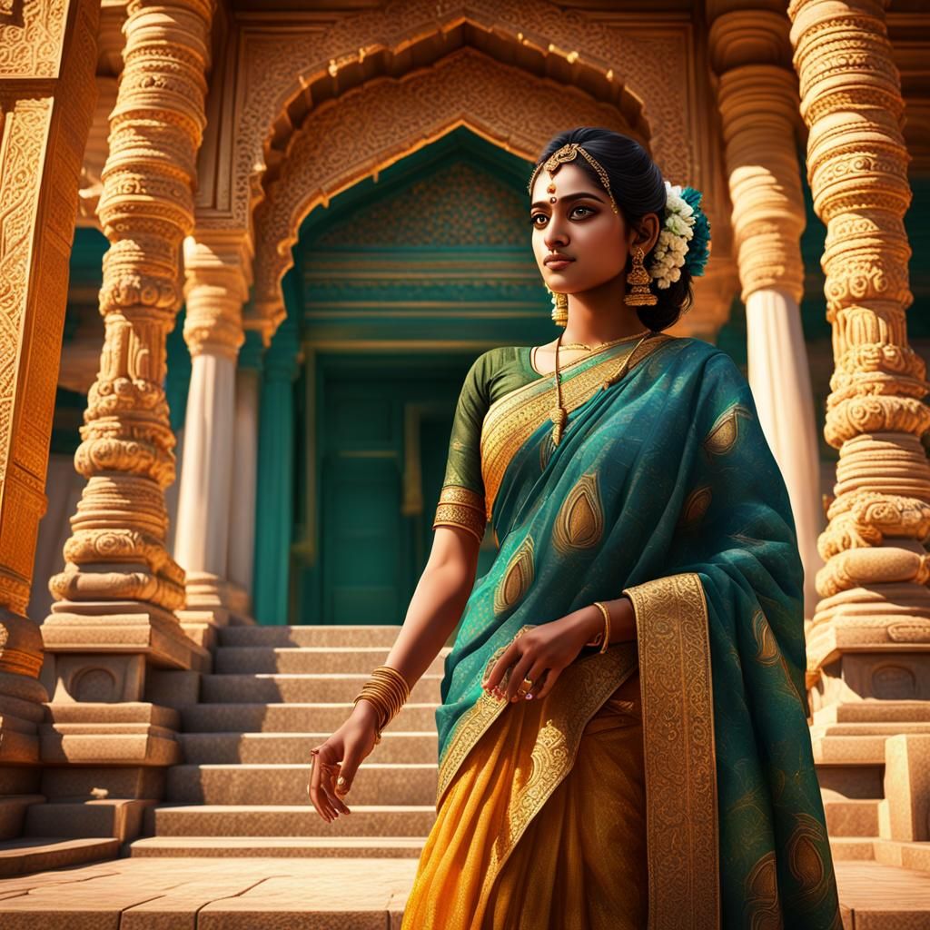 Tamil Girl at Isha Yogi Temple in Digital Art