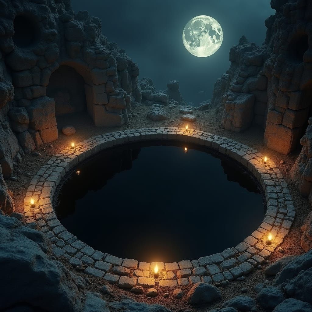 Lovecraftian Void Pool with Ancient Carvings