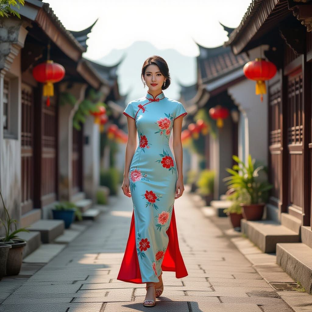 Elegant Asian Lady in Cheongsam on Jalan Somapah Timur