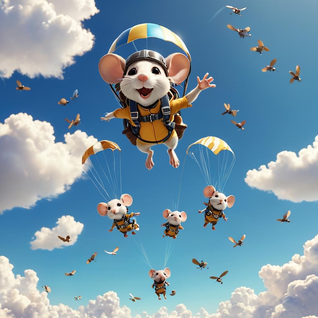 Mice Skydiving Adventure in Pixar Animation Style