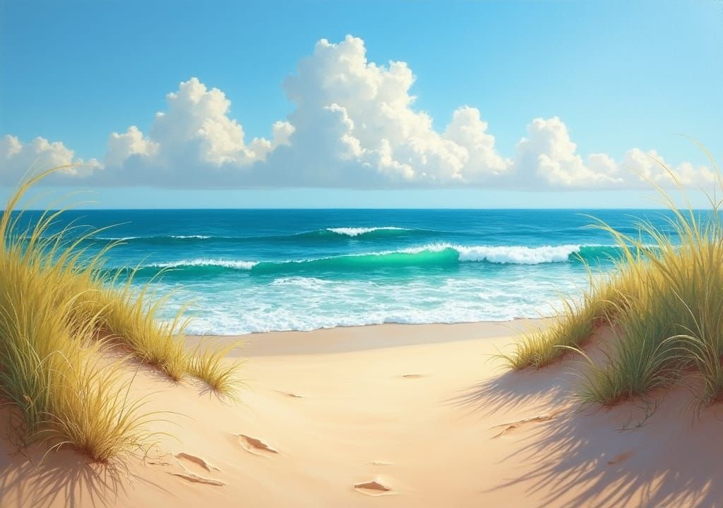 Turquoise Ocean Waves on Sunny Spring Day