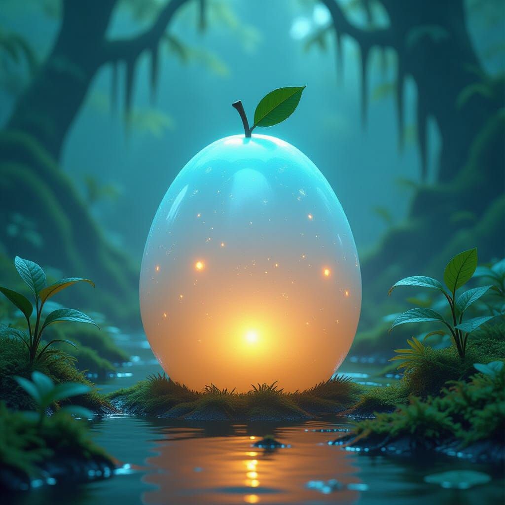 Glowing Blue Hist Apples in Mystical Swamp Environment