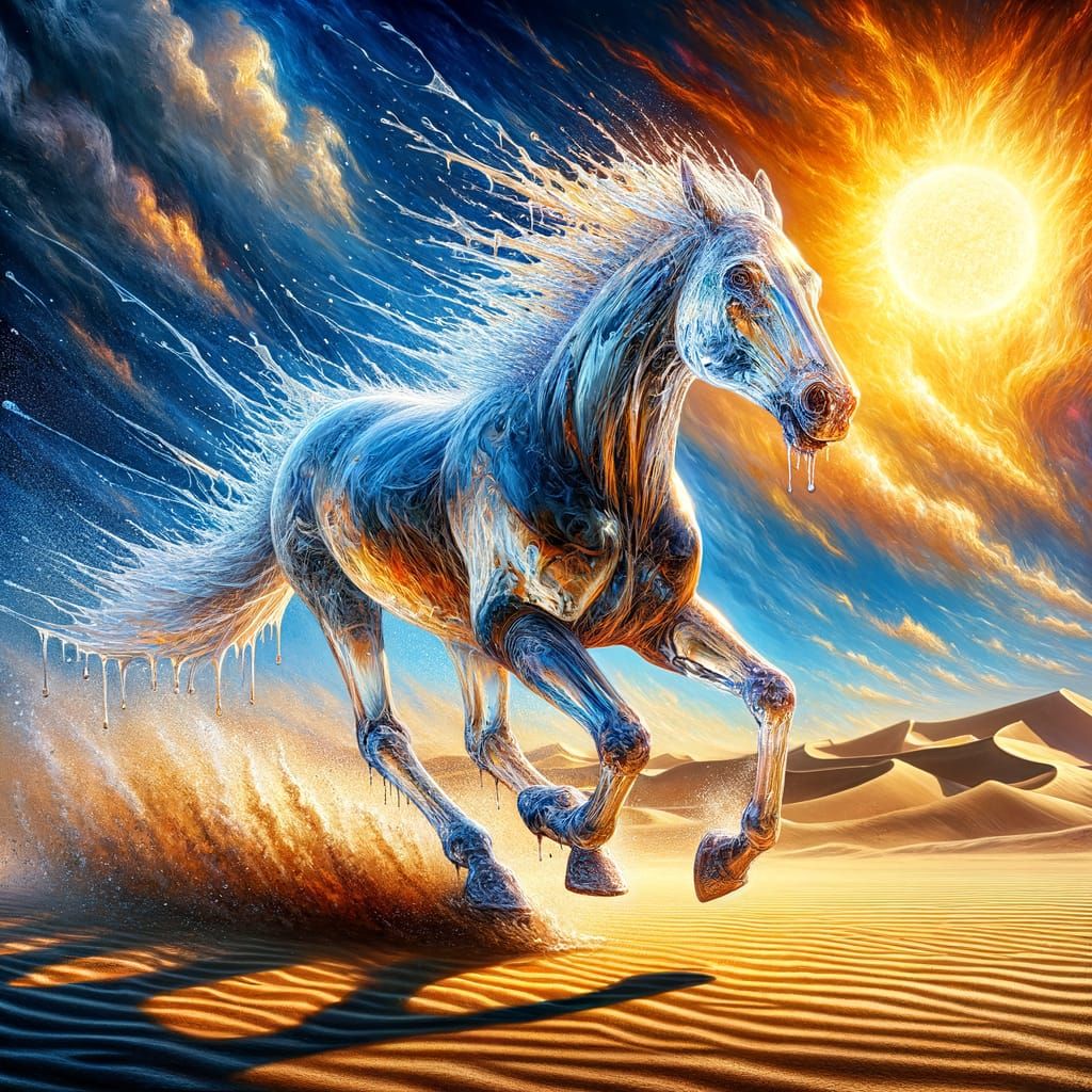 Melting Ice Horse in Scorching Desert