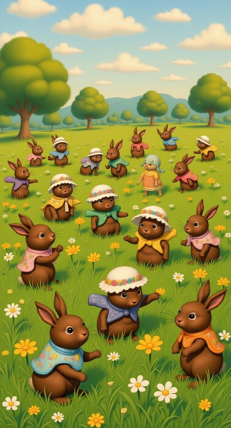 Chocolate Bunnies Frolicking: A Whimsical Scene