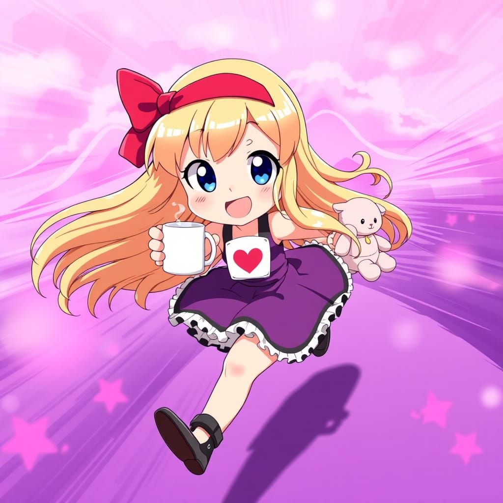 Cheerful Cartoon Girl with Mug, Anime Key Visual