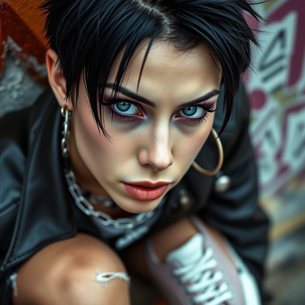 Graffiti-Inspired Portrait of a Rebellious Young Woman