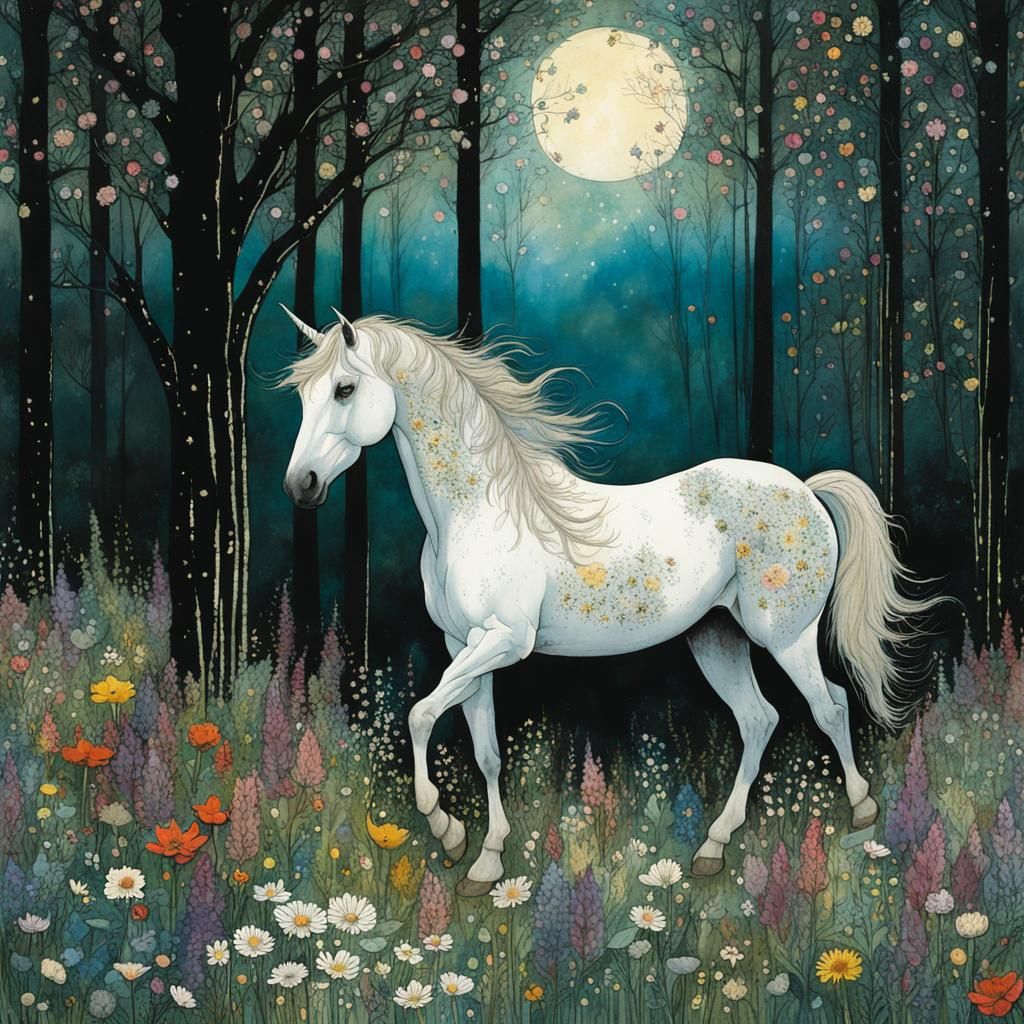 Enchanted Unicorn Amidst Vibrant Wildflowers