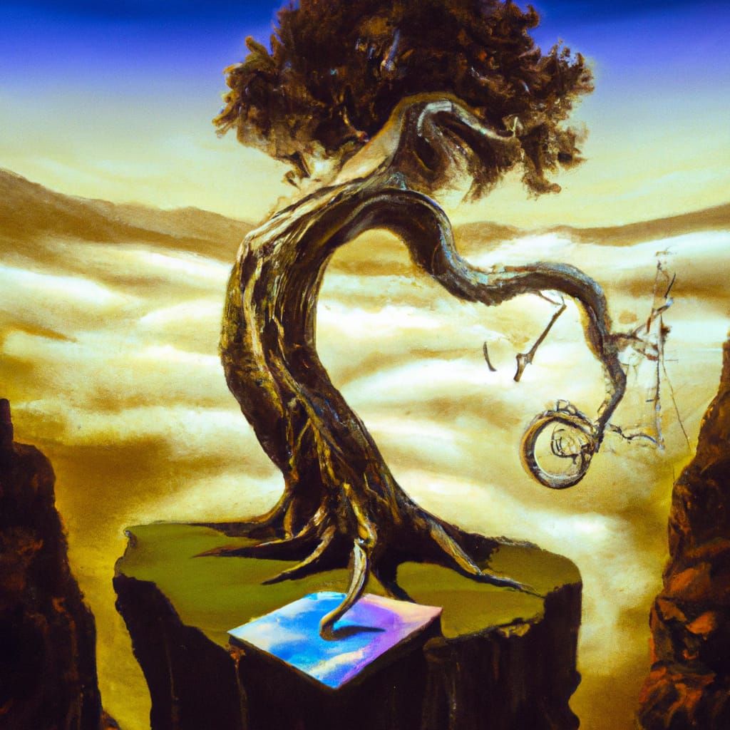 Surreal Dreamscape: Upside-Down Tree in Oil