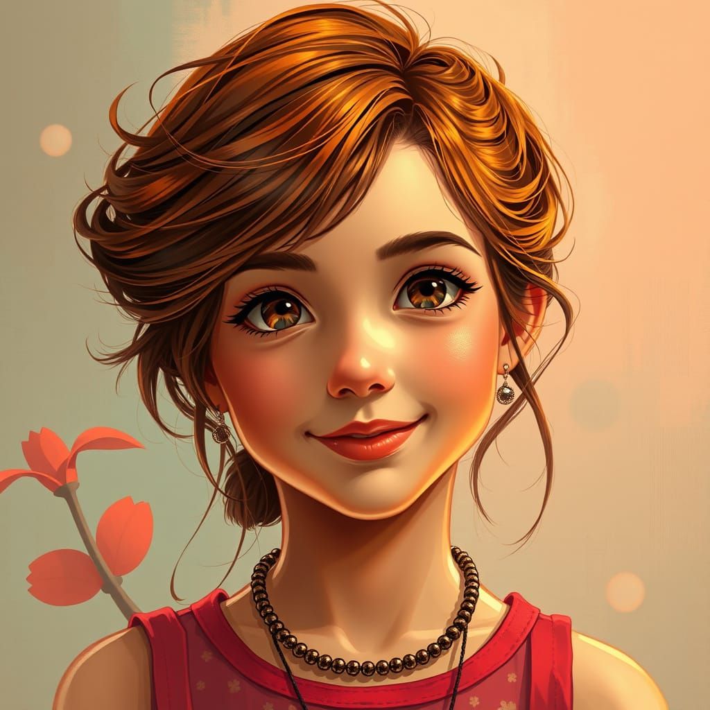 Chestnut Haired Girl in Art Nouveau Style