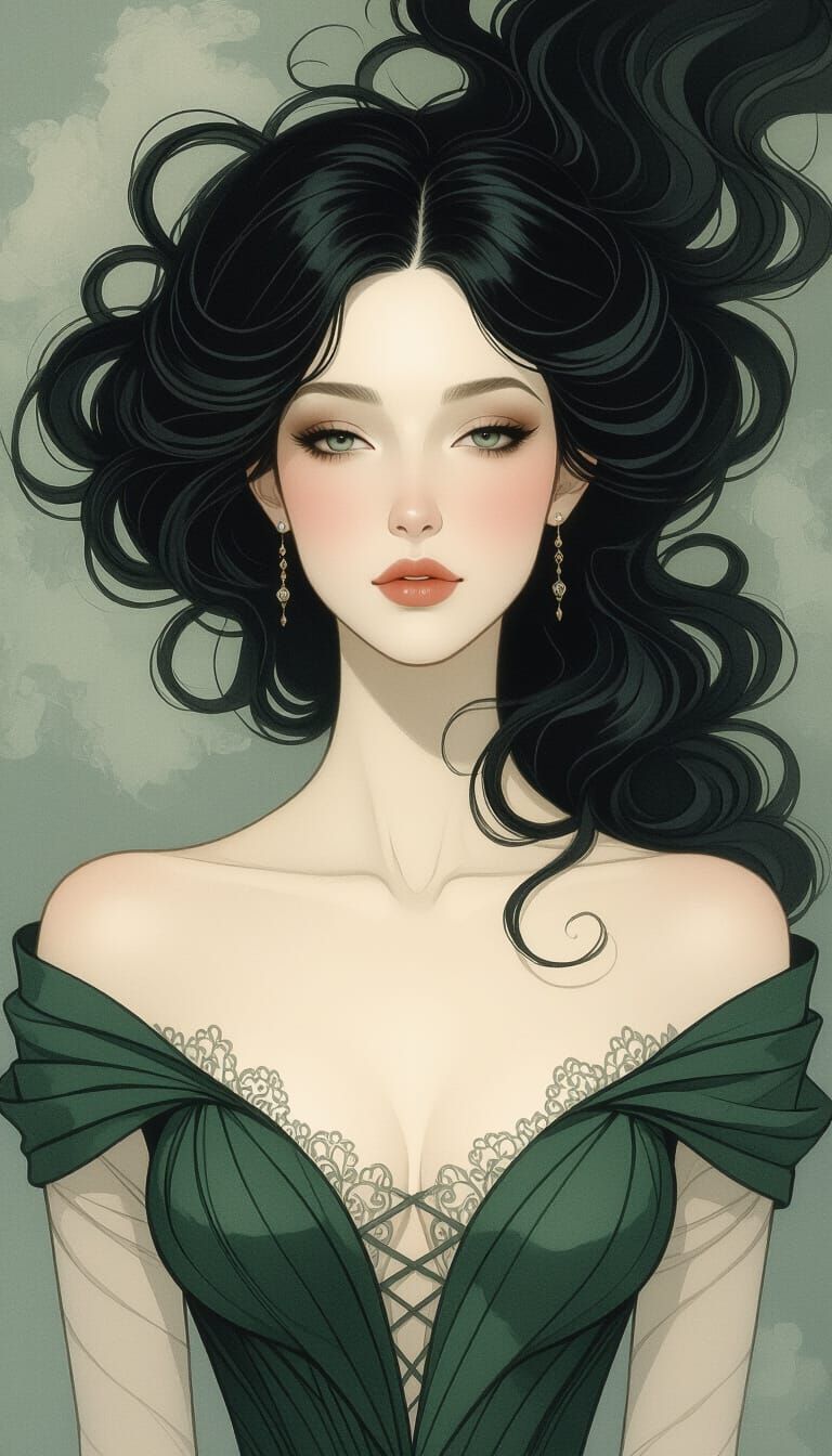 Elegant Woman in Graphite Illustration Style