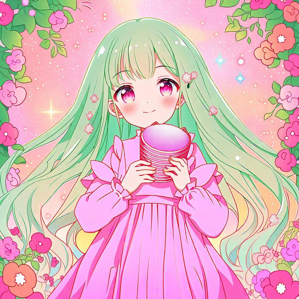 Kawaii Girl with Daifuku in Whimsical Garden