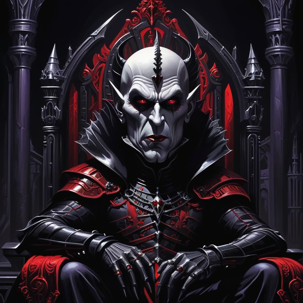 Vampire Villain Throne Portrait in Dark Fantasy Art
