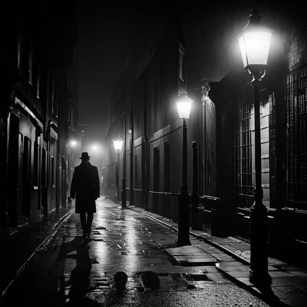 Night Stalker in Film Noir on London Street