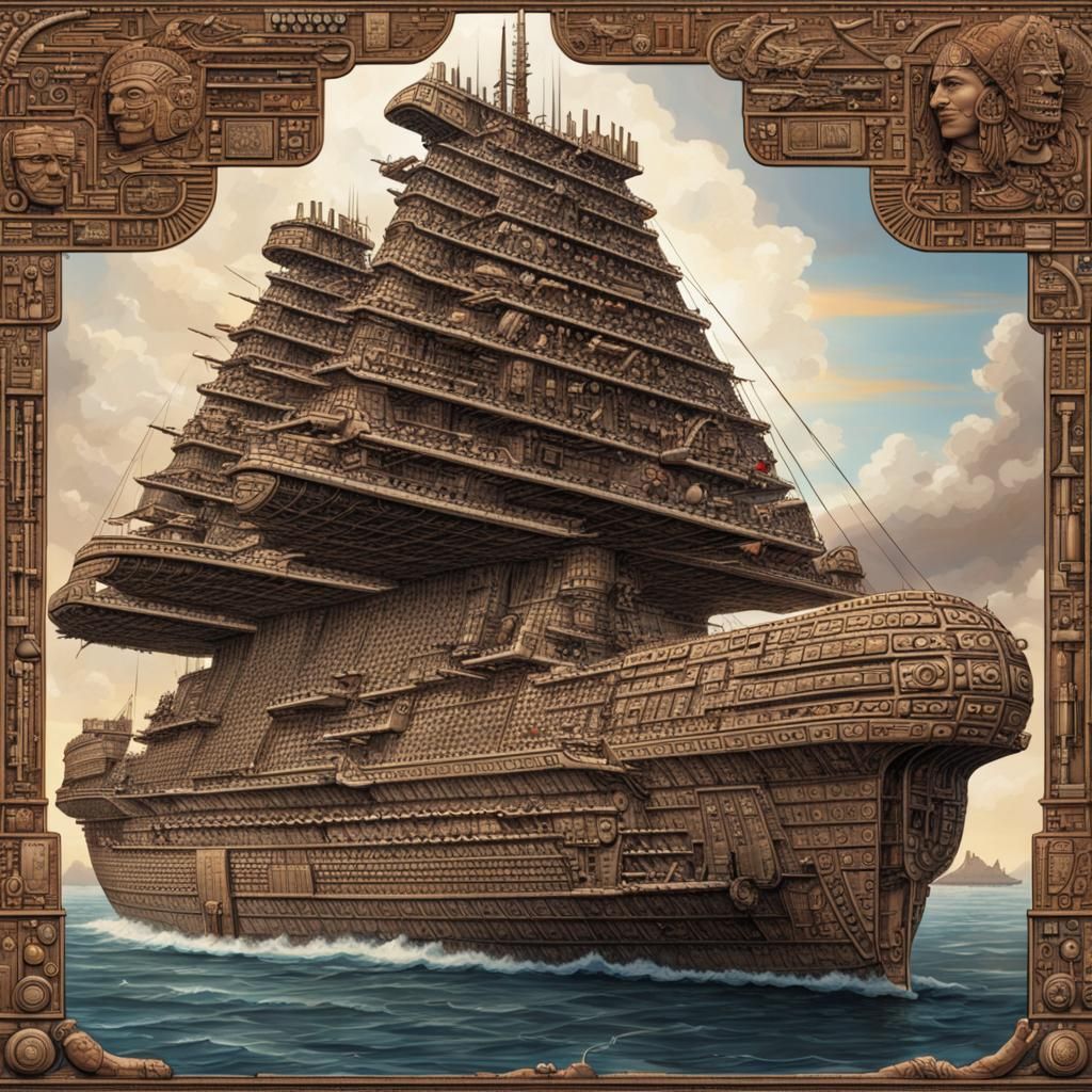 Futuristic Aztec Battleship in the Information Age