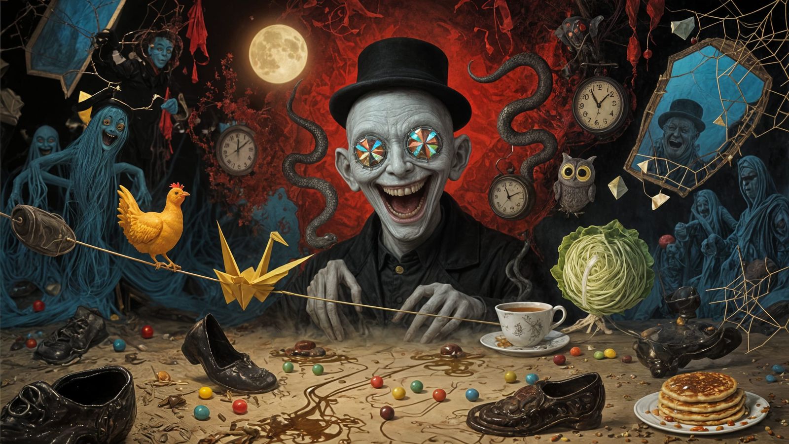 Surreal Pale Man with Kaleidoscope Eyes in Bosch Dalí Style