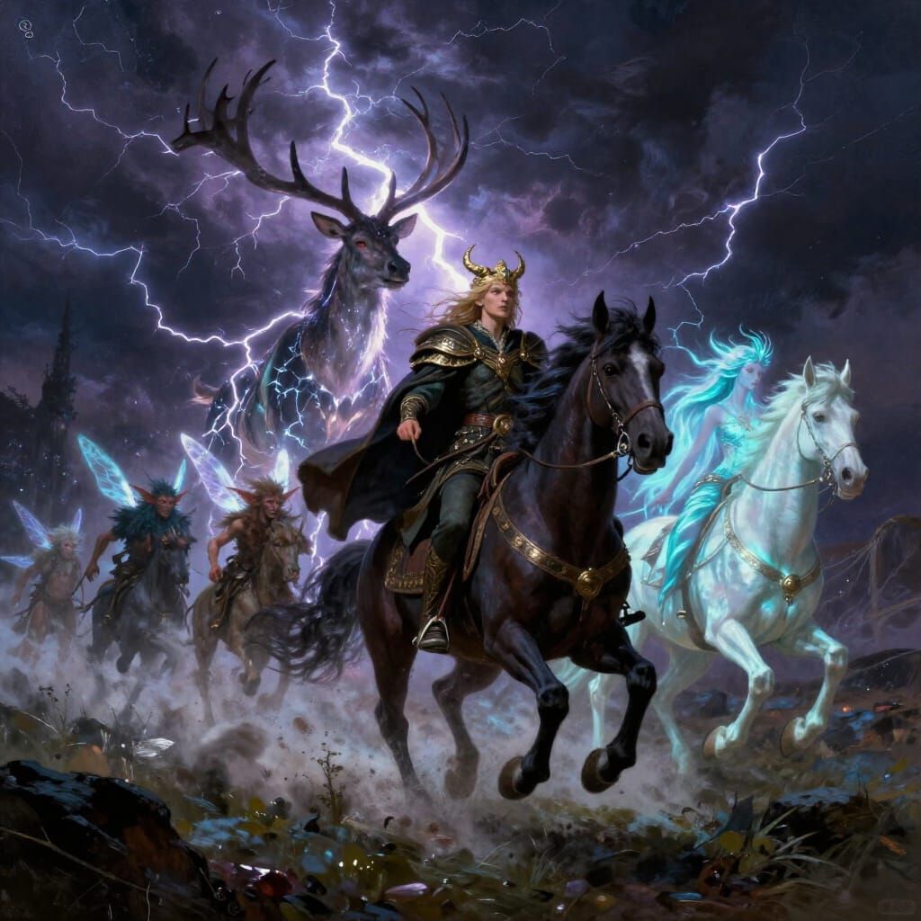 Wild Hunt Spectral Procession in Dark Fantasy Style