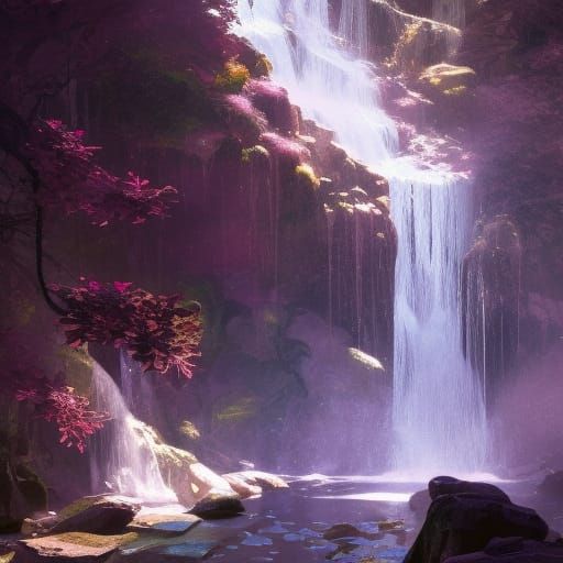 Crystalline Waterfall: Hyperdetailed Digital Concept Art