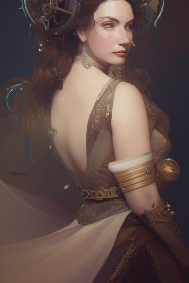 Steampunk Queen Victoria Portrait in Art Nouveau Style