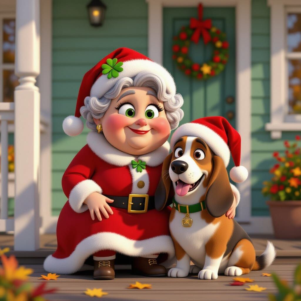 Grandma and Basset Hound Decorating for Christmas