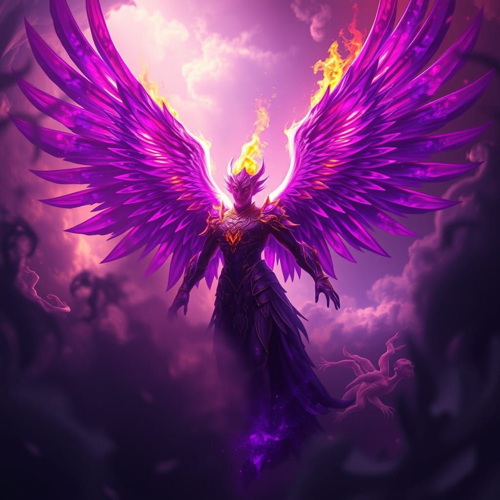 Ethereal Purple Angel in Dark Fantasy Realm