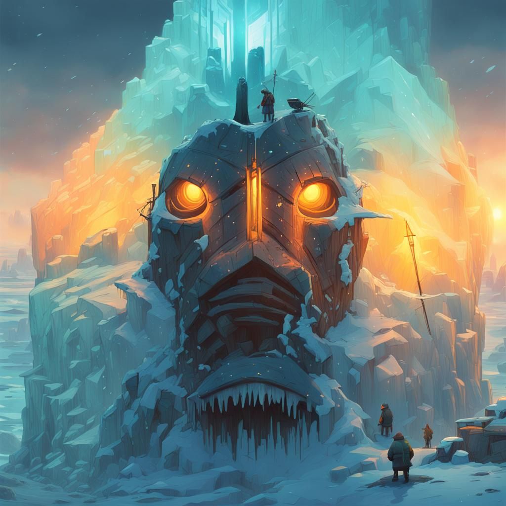 Icy Landscape with Regal Figure in Digital Painting Style