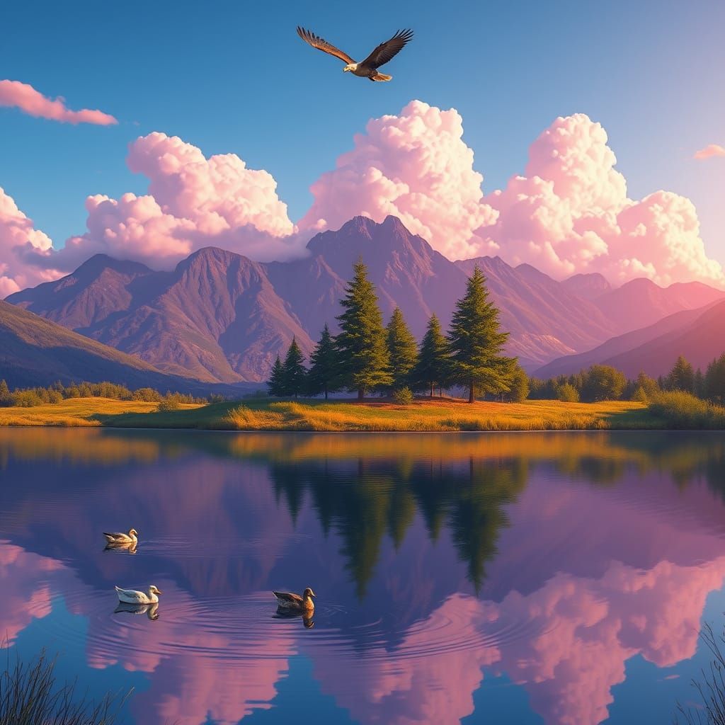 Pink Clouds Reflect on Purple Mountains