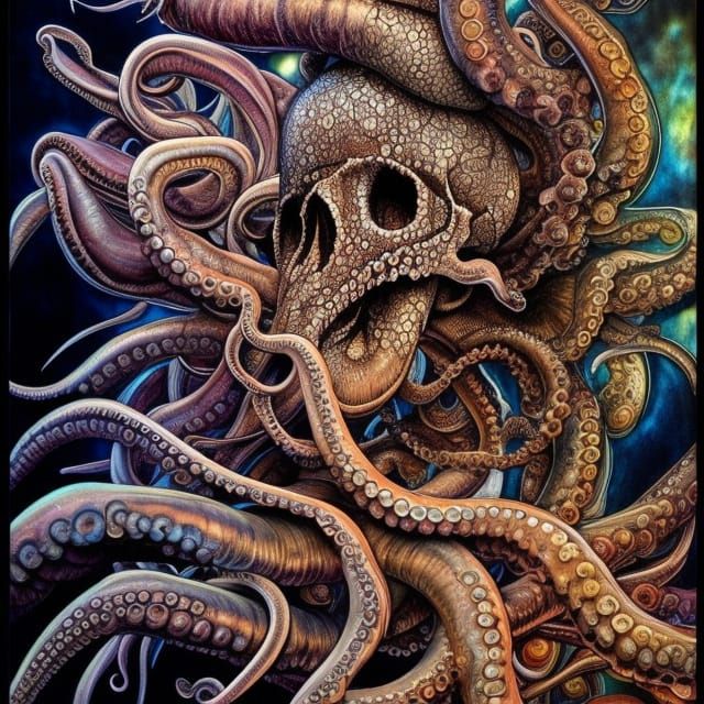 Octopus Skull with Fractal Iridescence in Digital Art