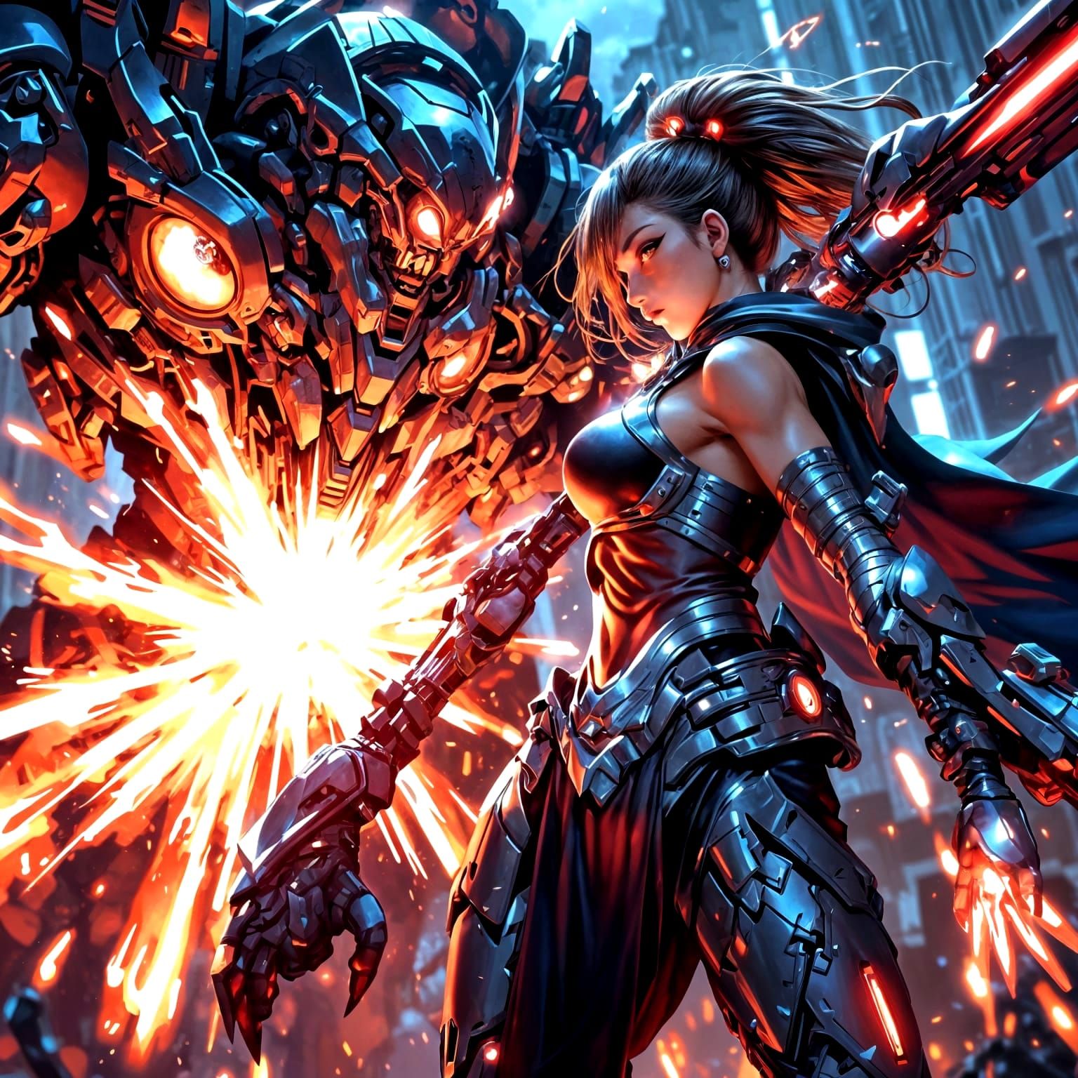 Anime Warrior Queen Battles Giant Robot