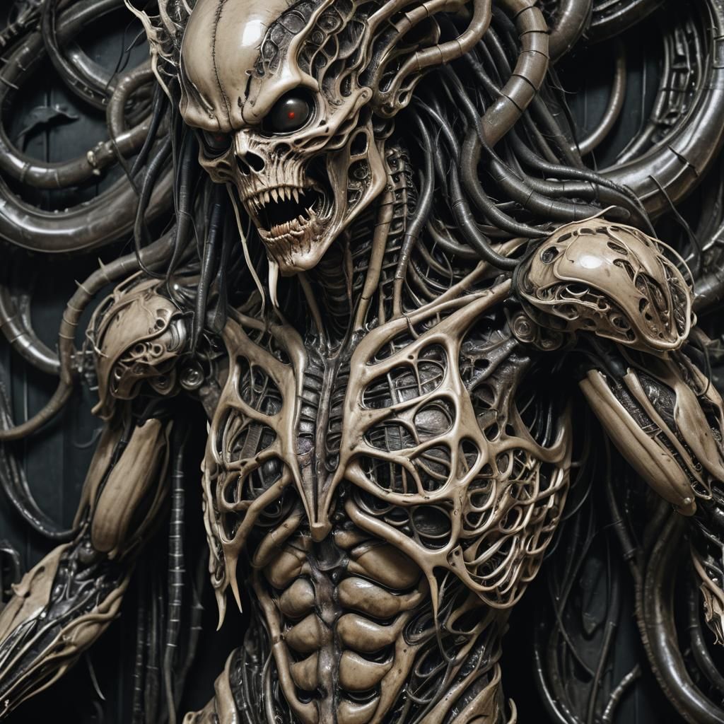 Grotesque Biomechanical Body Horror Transformation in Dark F...