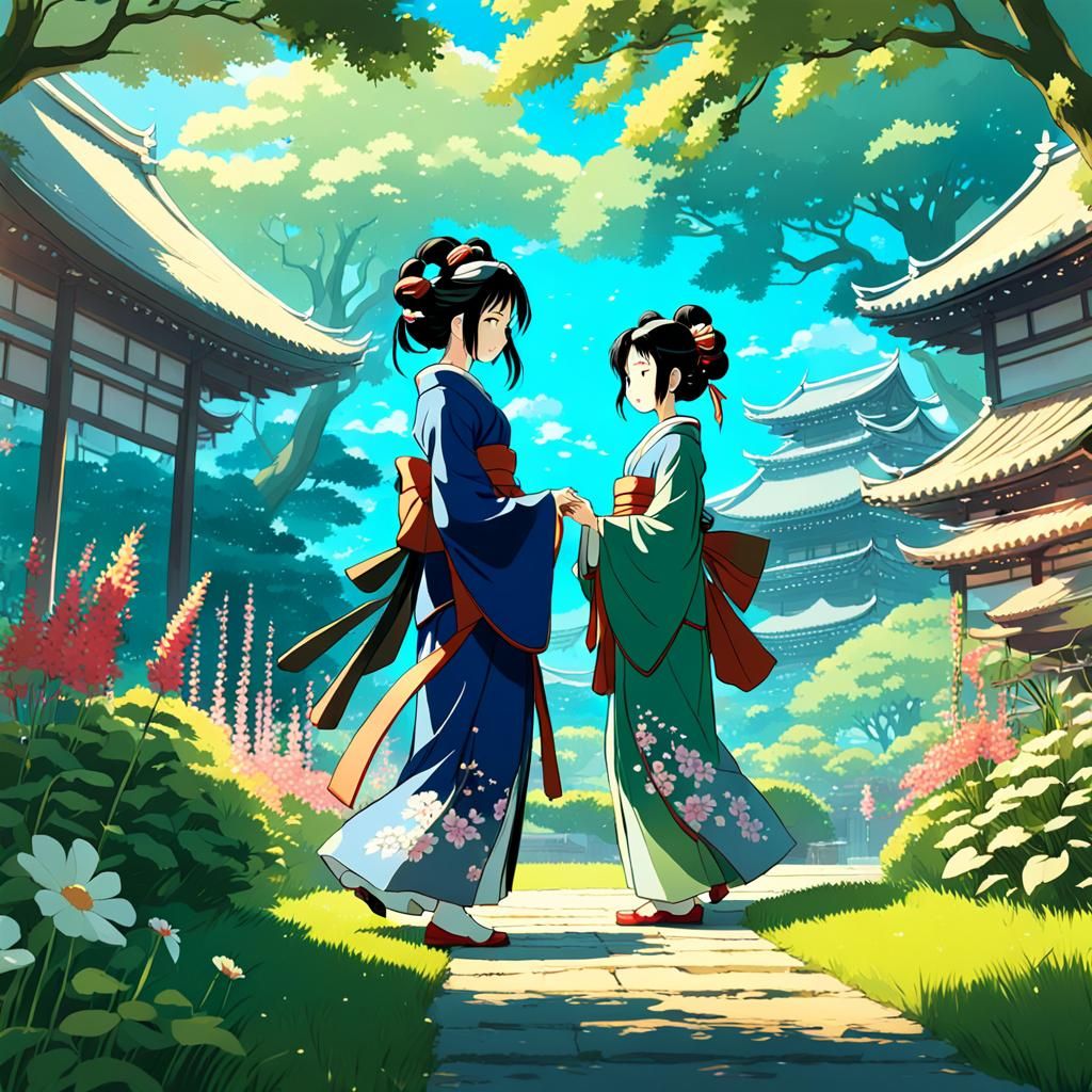 Fantasy Geisha in Garden: Anime Key Visual