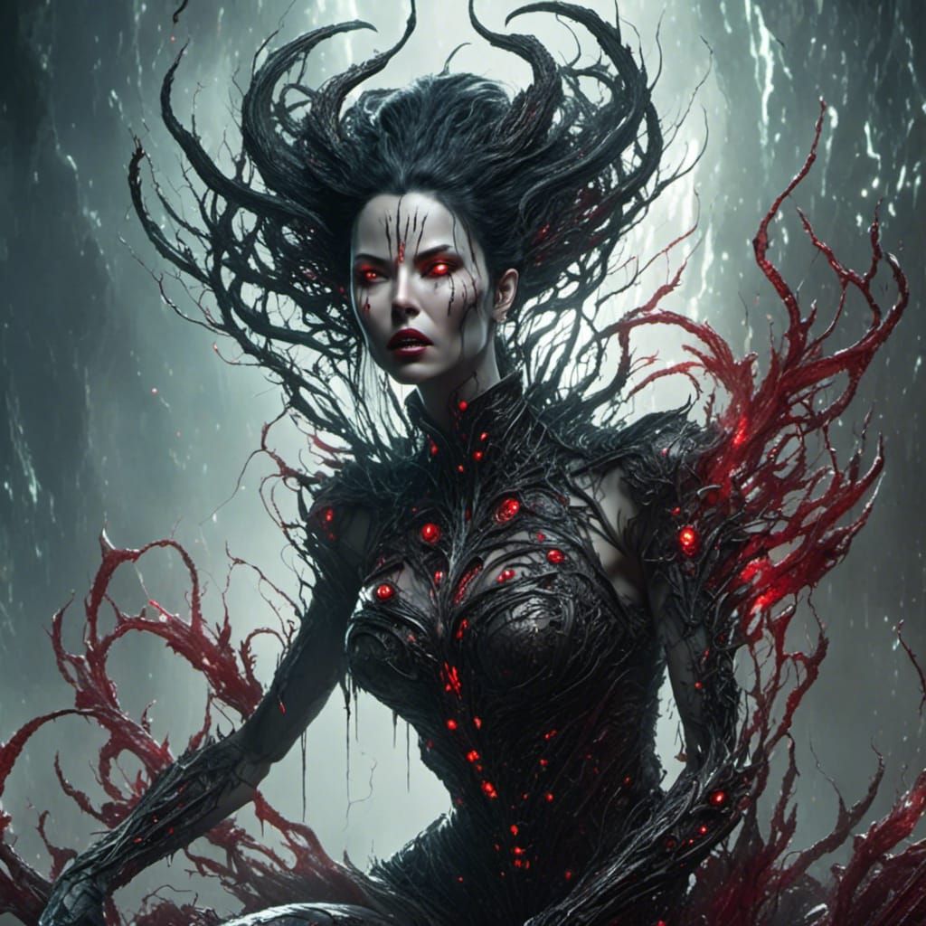 Gothic Vampire Woman with Tiger in Hyperrealism