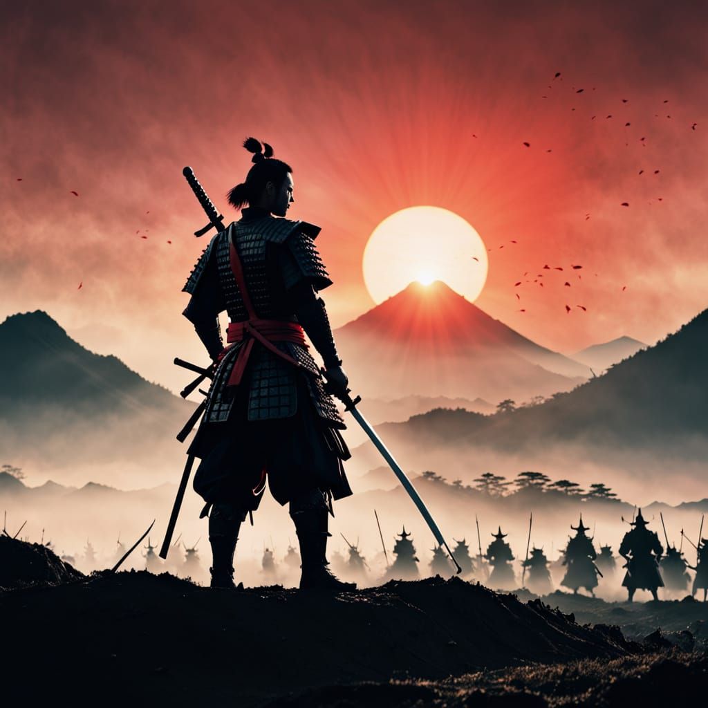 Samurai Victorious: Cinematic Sunrise over Battlefield
