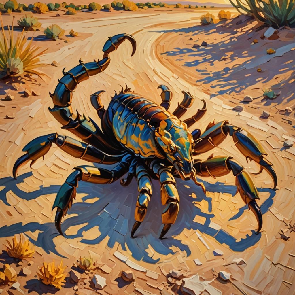 Scorpion in Desert as Neo-Impressionist Oil Painting