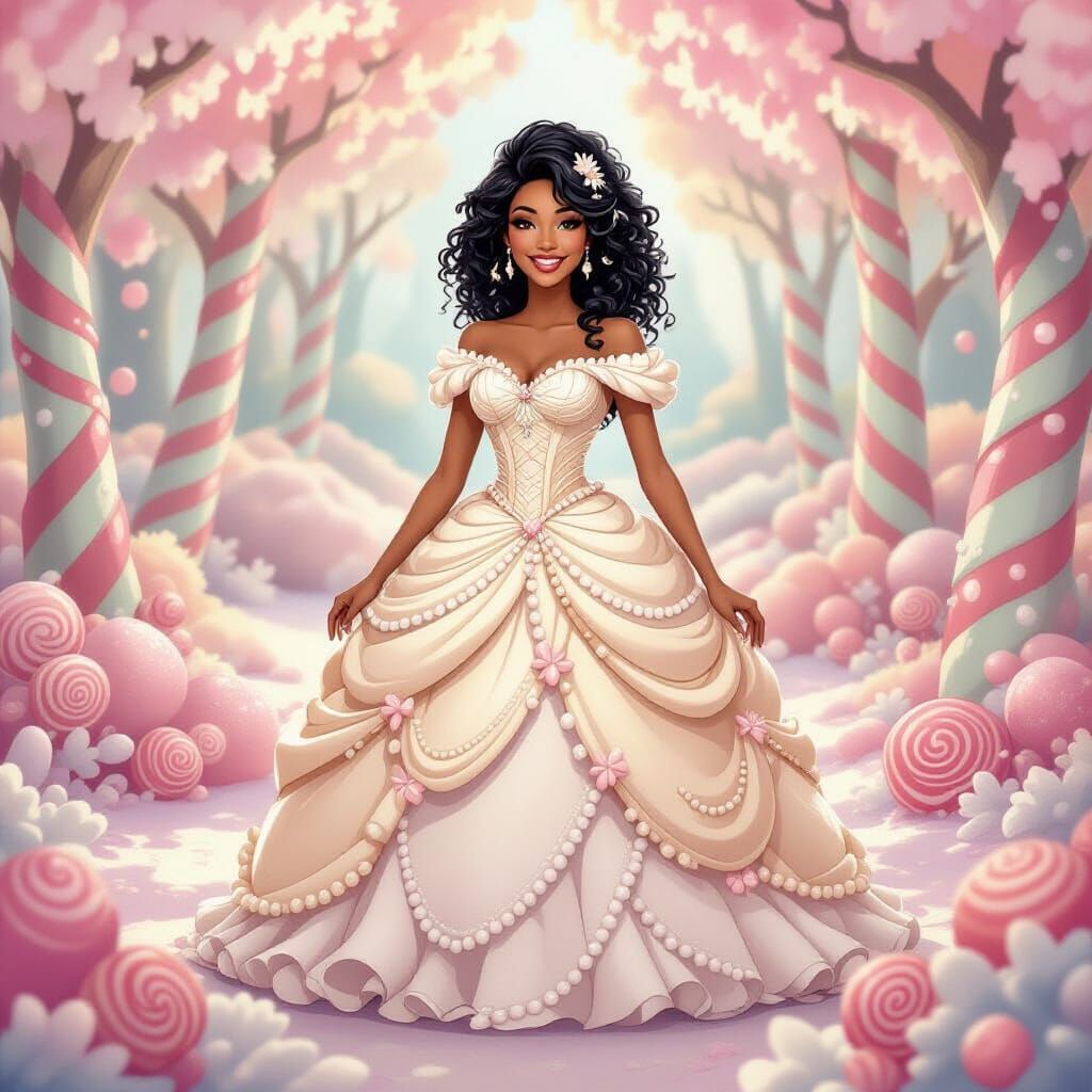 Woman in Frosting Dress in Enchanted Candy Forest
