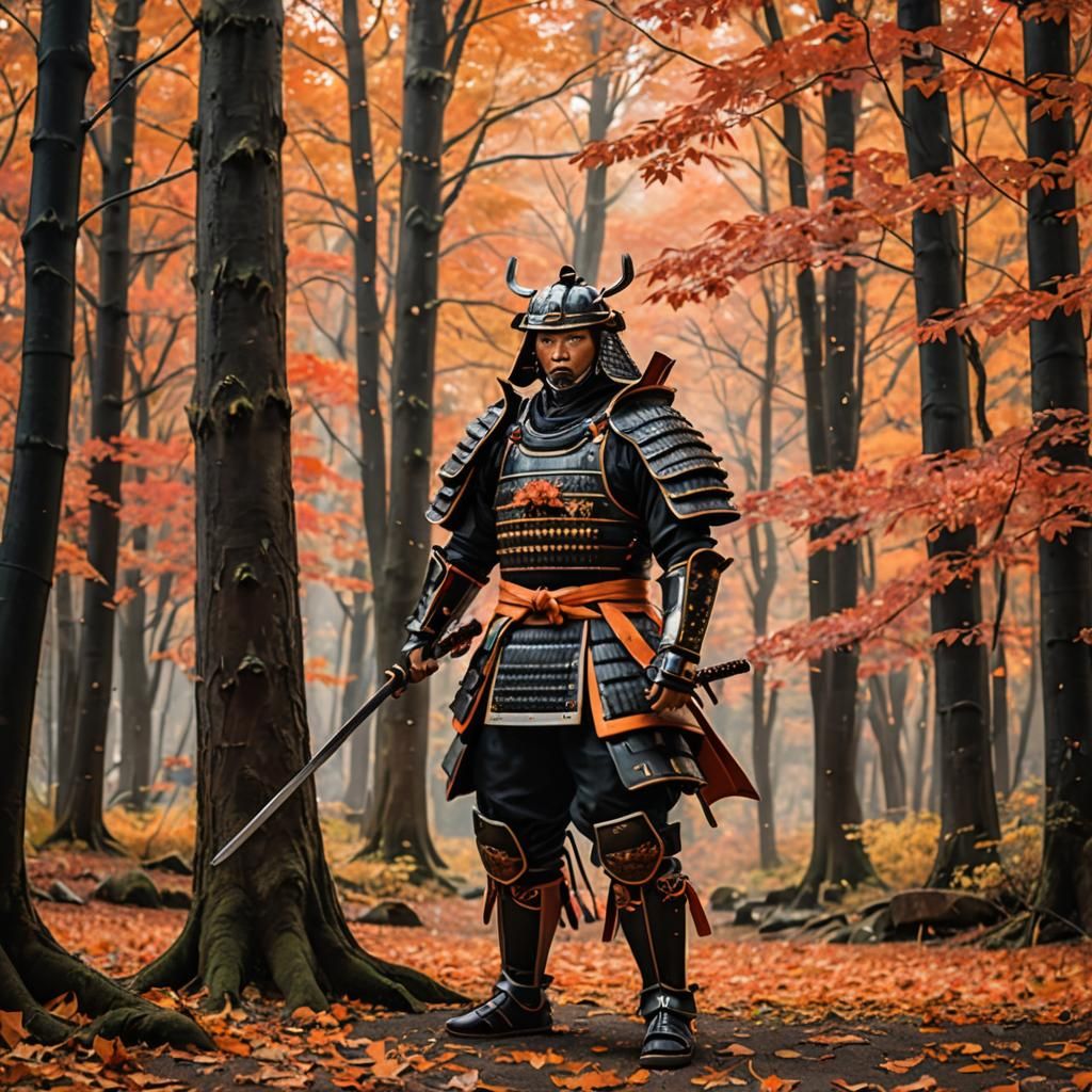 Samurai Warrior in Autumn Forest