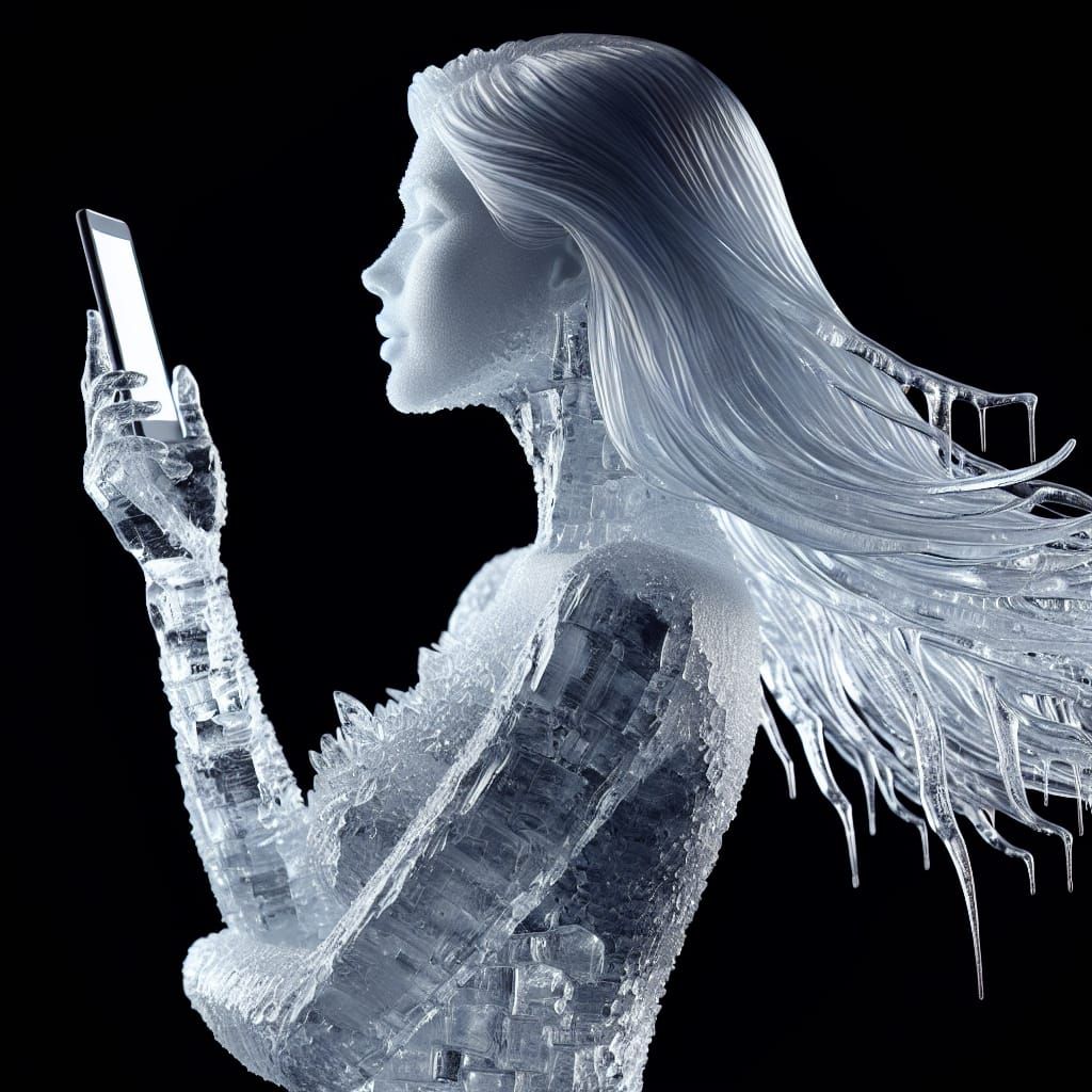 Elegant Ice Woman Sculpture in Hyperrealistic 3D