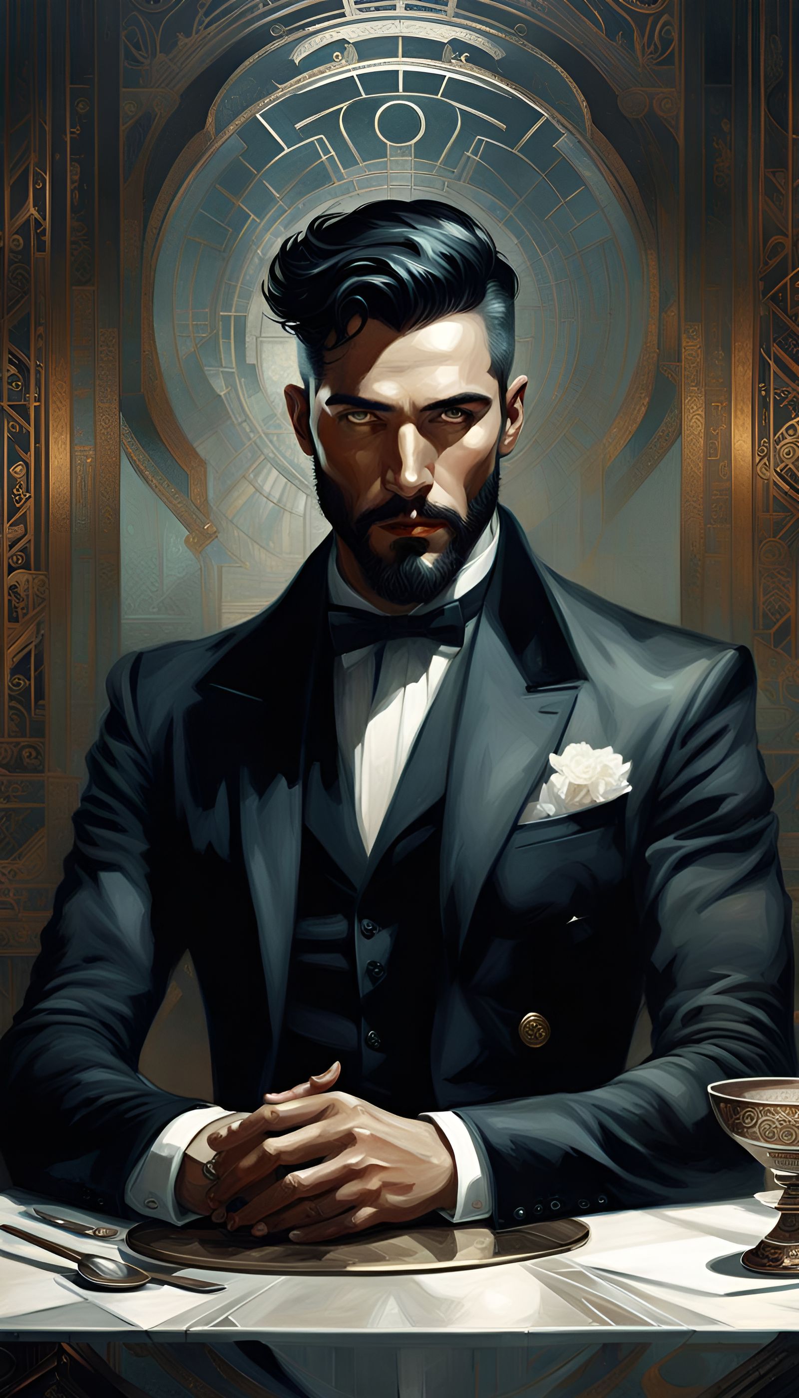 Art Deco Man with Beard in Expressionist Style