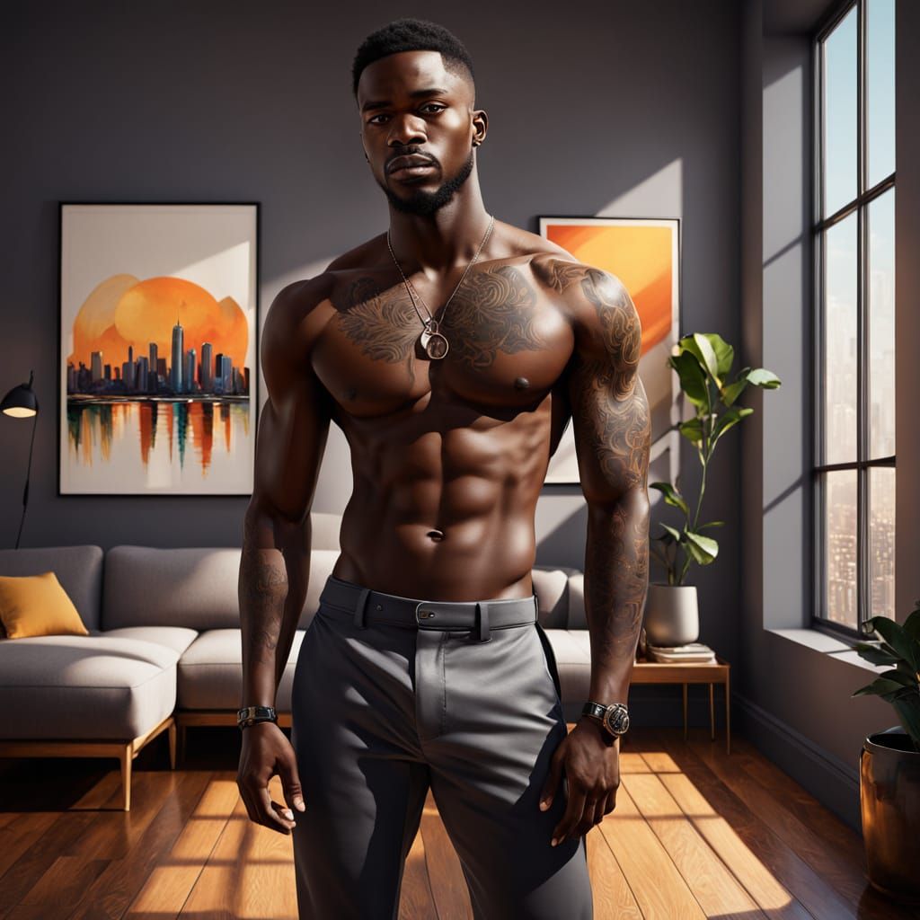 Sensual Haitian Man in Urban Oasis