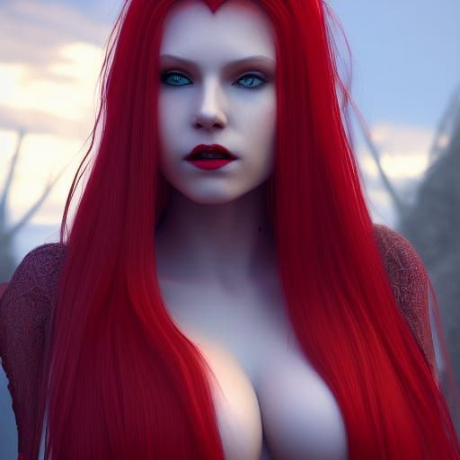 Beautiful Red-Haired Vampire in Detailed Matte Painting