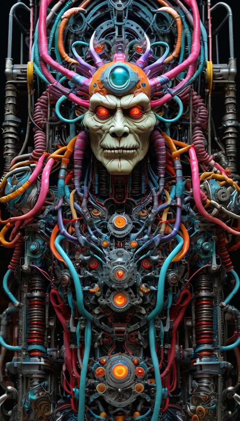 Half Body Monster in Vibrant Neon Cyberpunk Wonderland