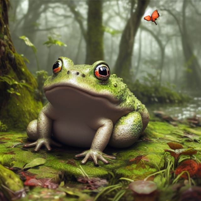 Chubby Toad in Mossy Swamp: Fantasy Art