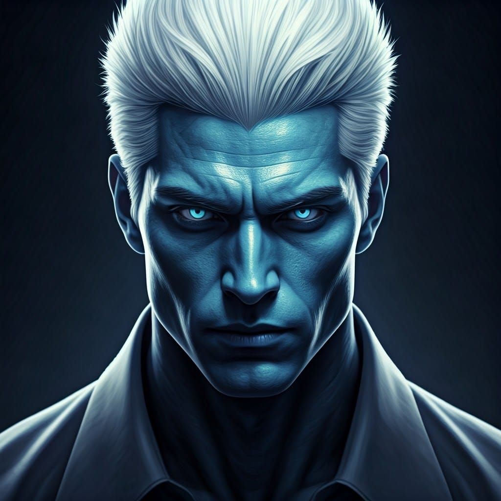 Photorealistic Portrait of a Handsome Blue-Skinned Man