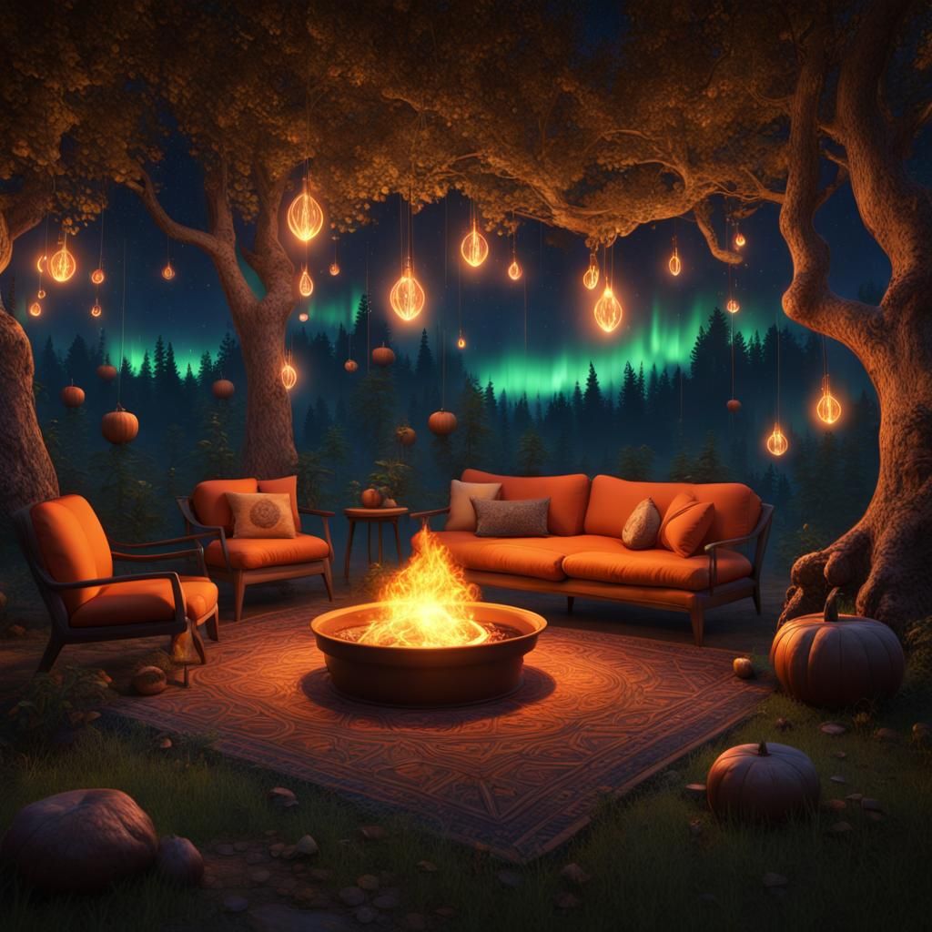 Fantastical Witch Garden with Northern Lights