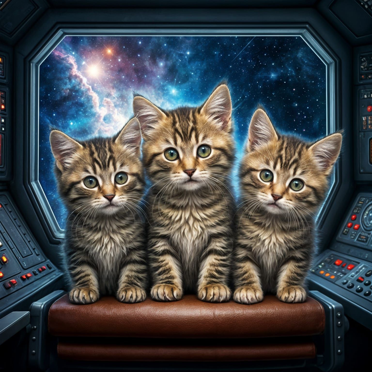 Kittens Explore Nebula in Spaceship