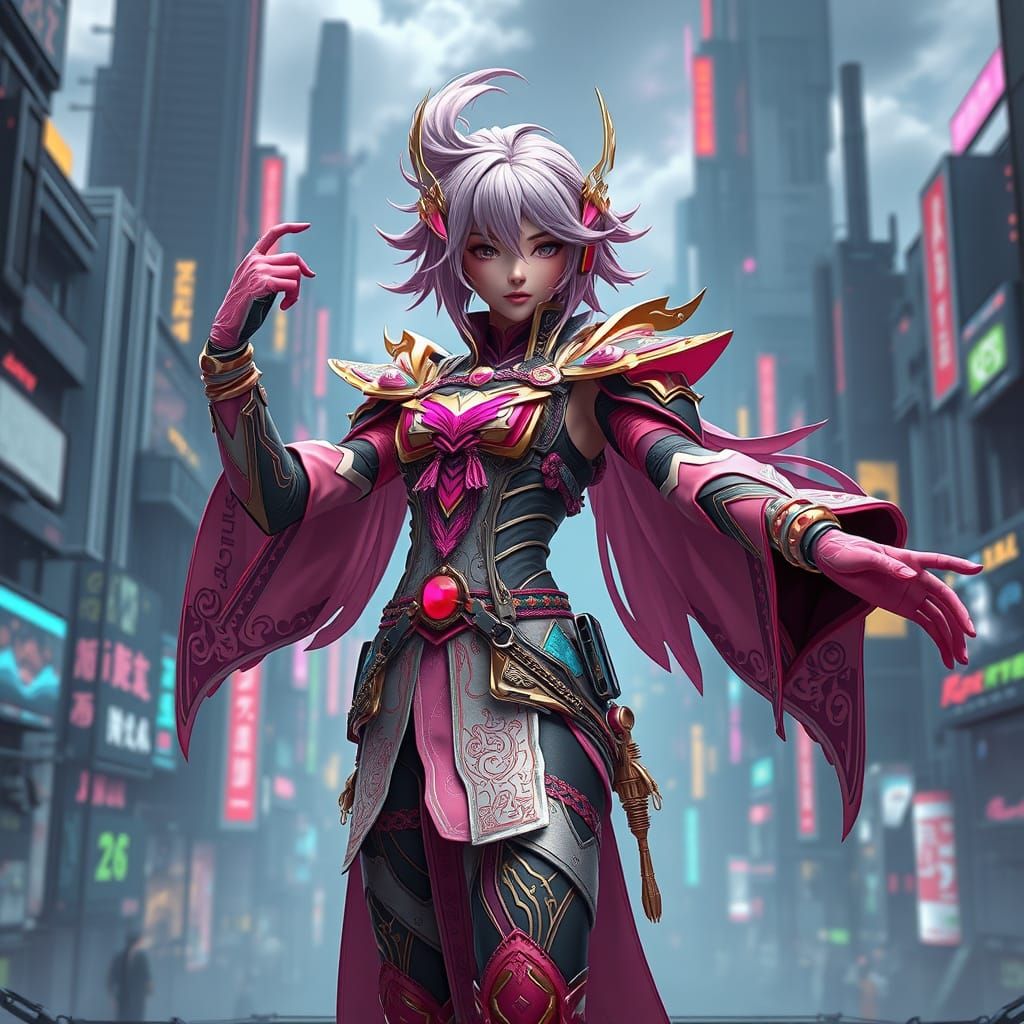 Anime Hero in Dystopian Cityscape as 3D Art