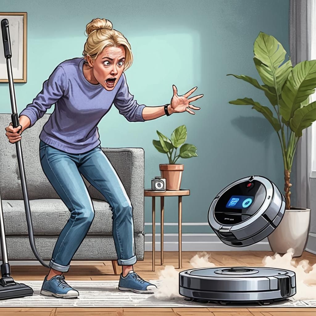 Woman's Comical Dispute With Robot Vacuum Cleaner