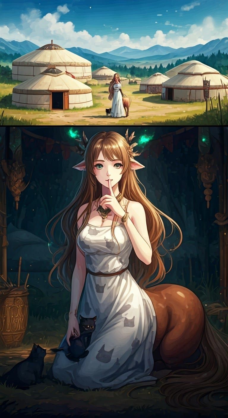 Centaur Woman with Cat, Fantasy Anime Style