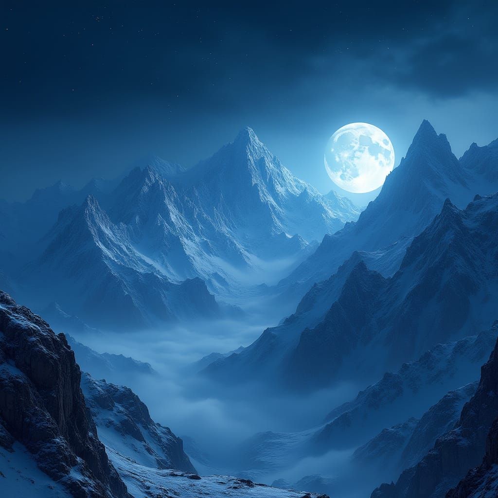 Majestic Snow-Capped Mountains Under Starry Night Sky