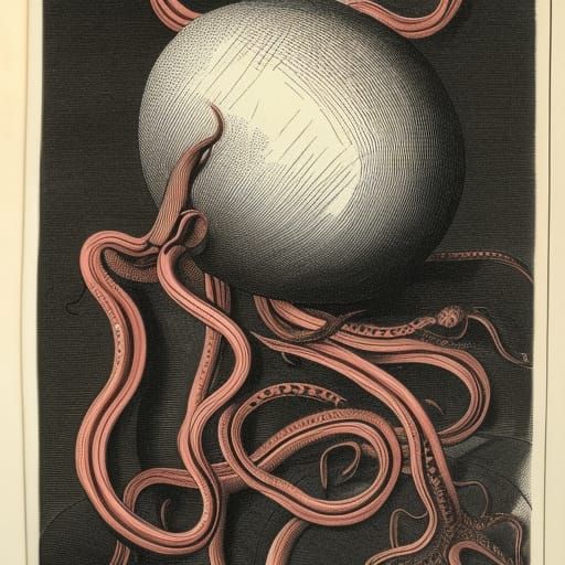 Vintage Tentacles: An 1800s Etching in Lithograph Style