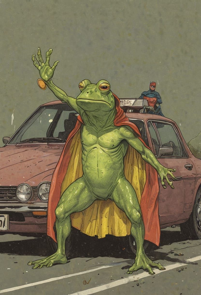 Superhero Frog Comic Illustration in Moebius Style